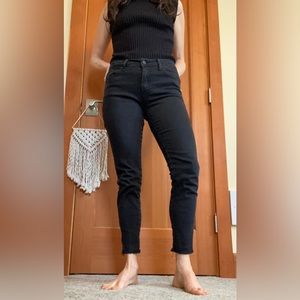 KanCan Raw Hem Zipper Crop Jeans - Black